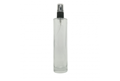 Frasco Cilíndrico transparente rellenable con pulverizador incluido plástico negro 100 ml